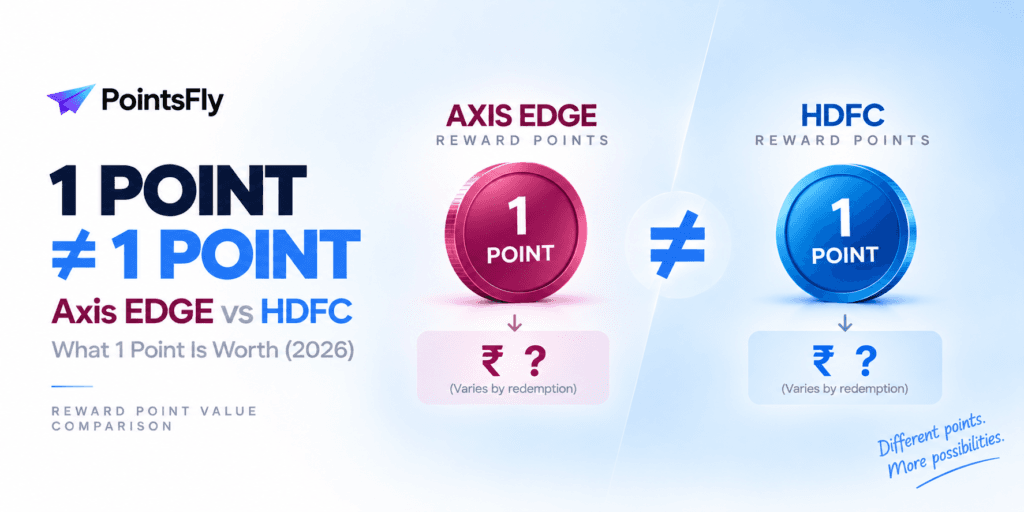 Axis EDGE reward points value next to HDFC reward points value, two coins showing that 1 point does not equal 1 point