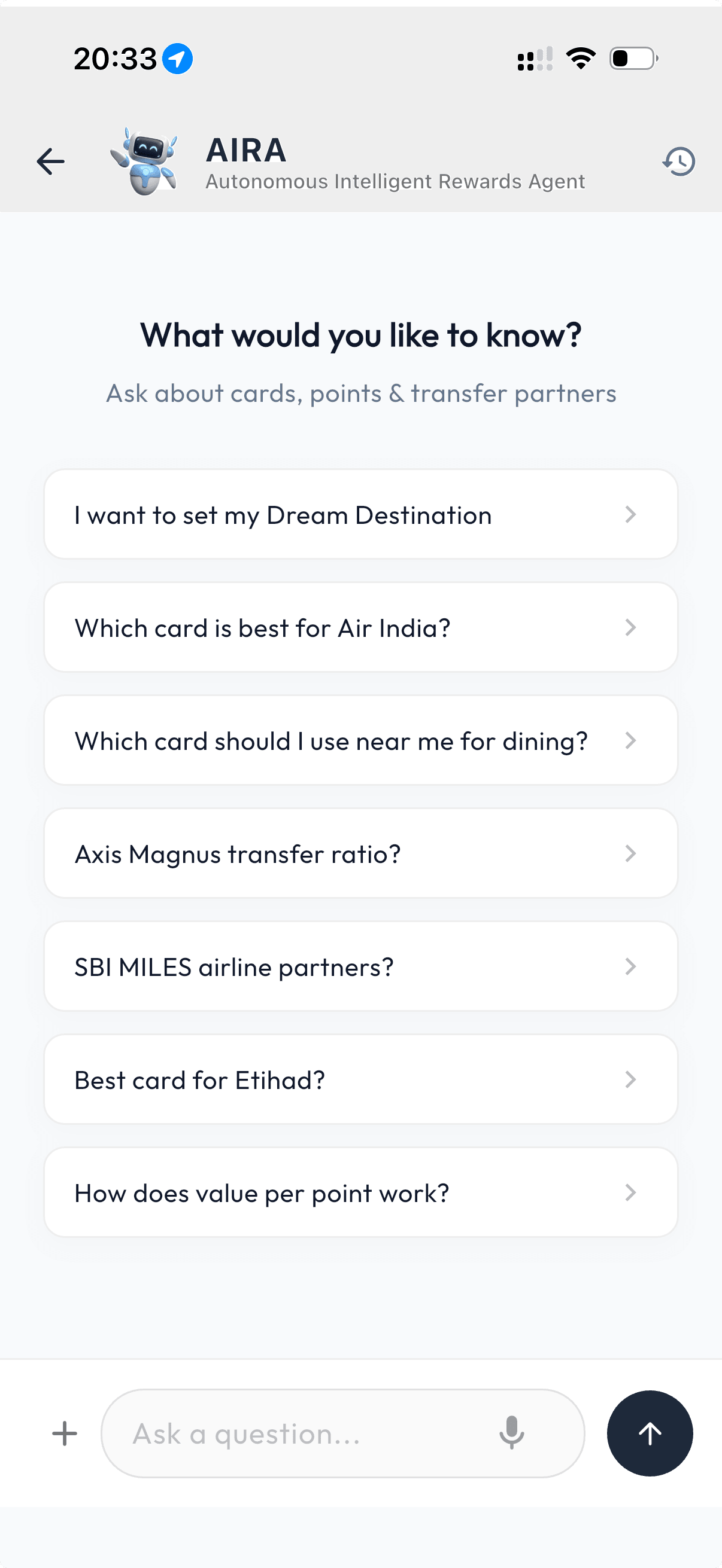 AIRA chat on the PointsFly app